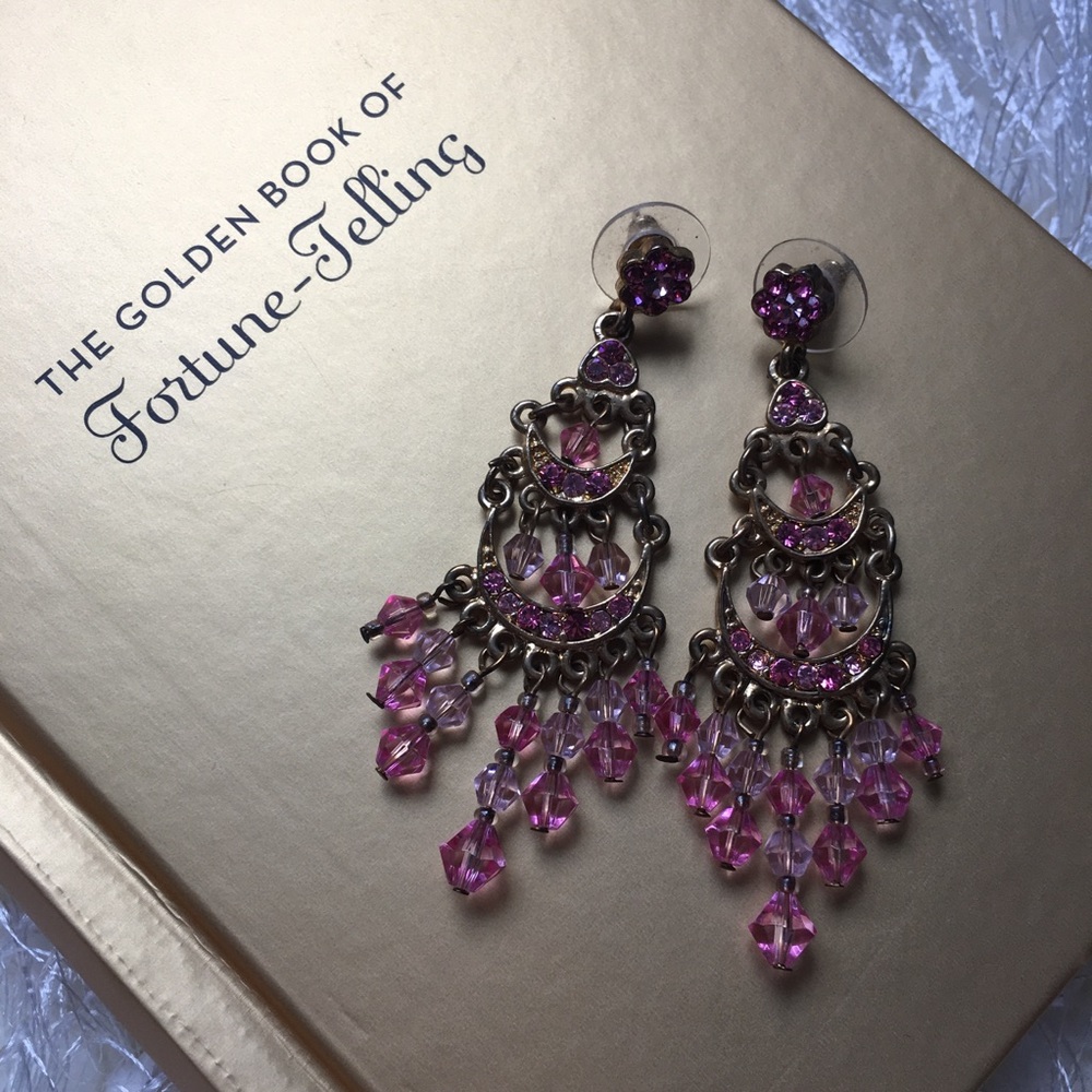 Gold & Pink Stone Chandelier Earrings